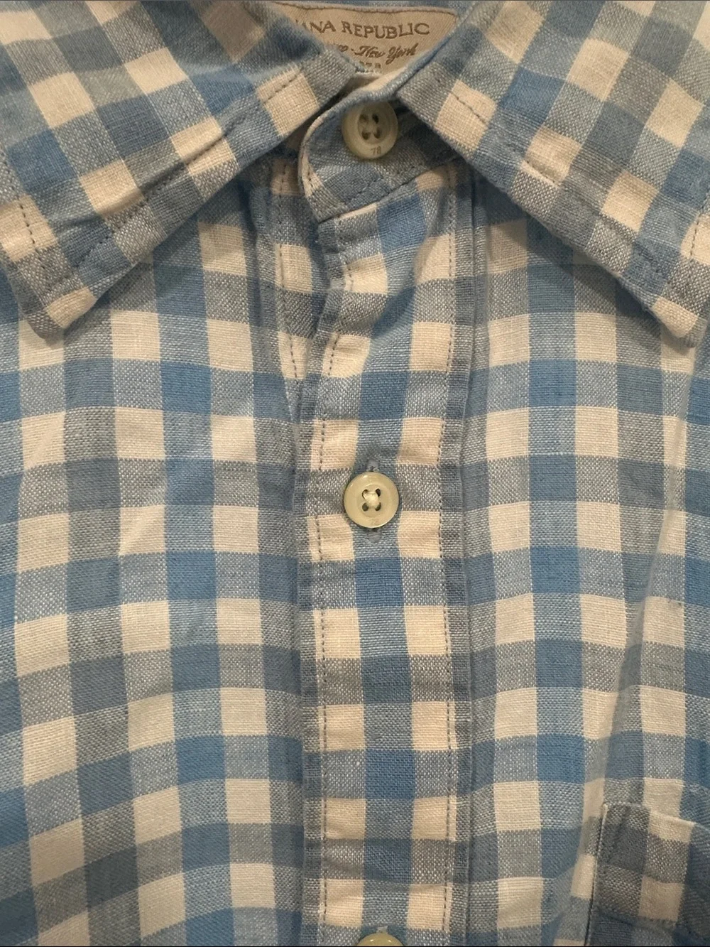 Banana Republic Linen Blue and White Gingham Button-Down Shirt